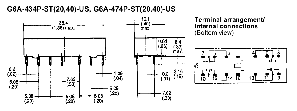 OMRON 10X G6A-434P 4PDT PCB Relè 6v BOBINA gamma 4.5-7.5V 